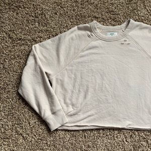 aerie distressed cropped sweatshirt cream